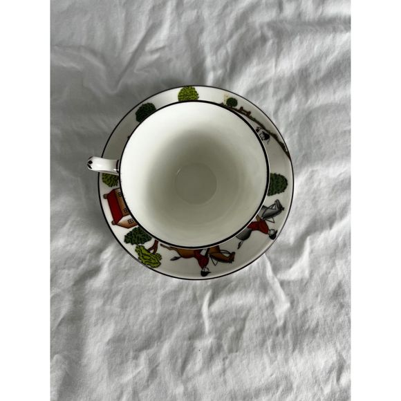 Hunting Scene Teacup Crown Staffordshire Tea Cup and Saucer Set Bone China 6 Pcs - Picture 8 of 9